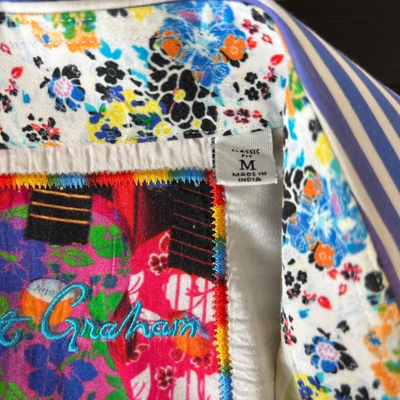 Robert Graham Mens Large Sport Shirt Rainbow Stripe Floral Flip Cuff | Size M - Picture 7 of 10